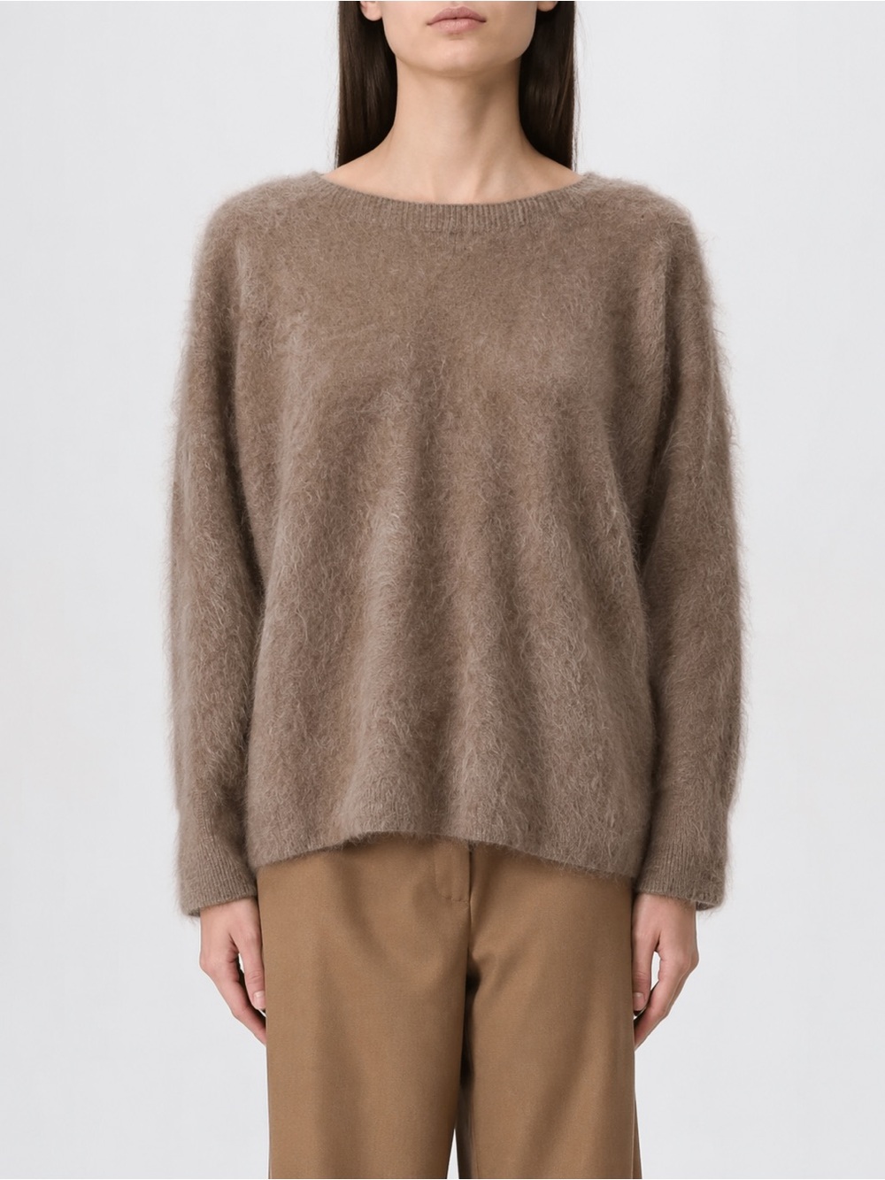 NWT MINEAMALIST ART IDEAS 100% Cashmere Taupe Fuzzy Crewneck Sweater Size M - Picture 1 of 10